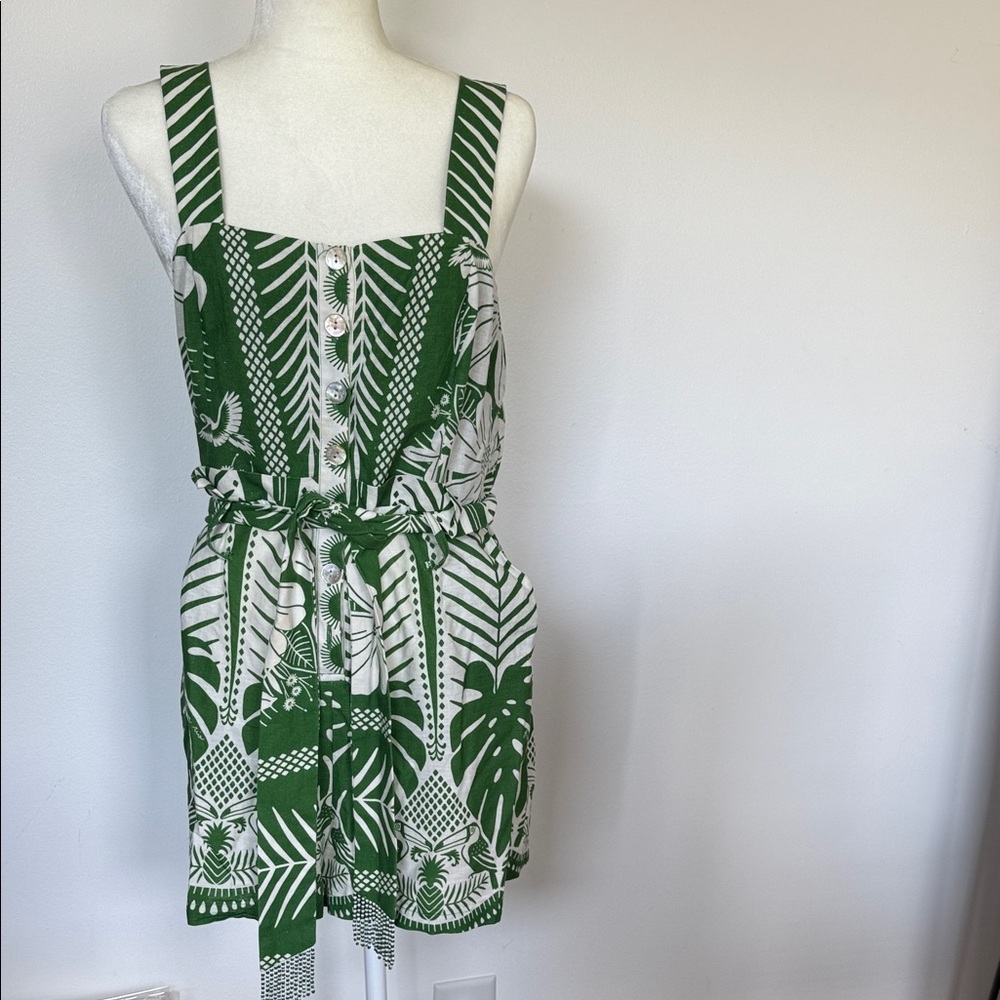 Farm Rio Green and White Patterned Romper M